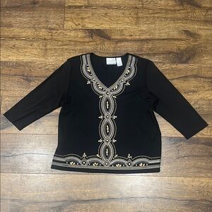 Alfred Dunner Petite Medium Embellished Tunic Style Top 3/4 Sleeves